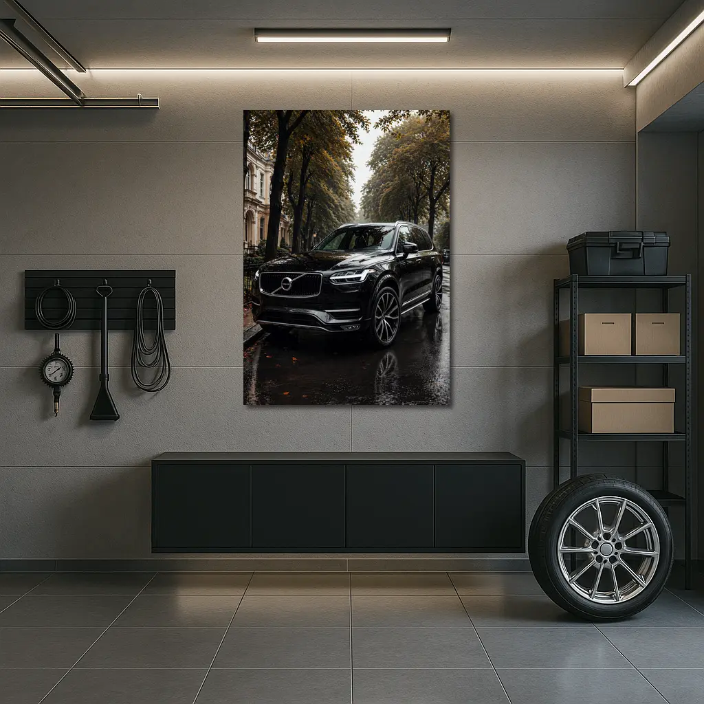 Volvo XC90 Black SUV Rainy City Street – Wall Art