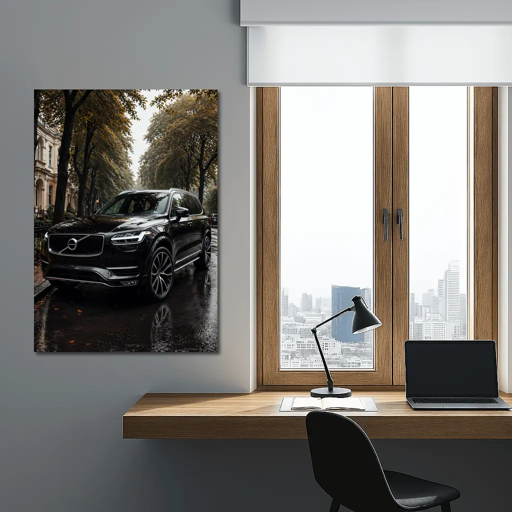 Volvo XC90 Black SUV Rainy City Street – Wall Art