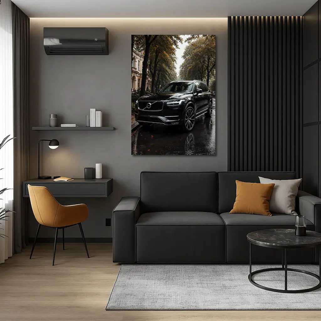 Volvo XC90 Black SUV Rainy City Street – Wall Art