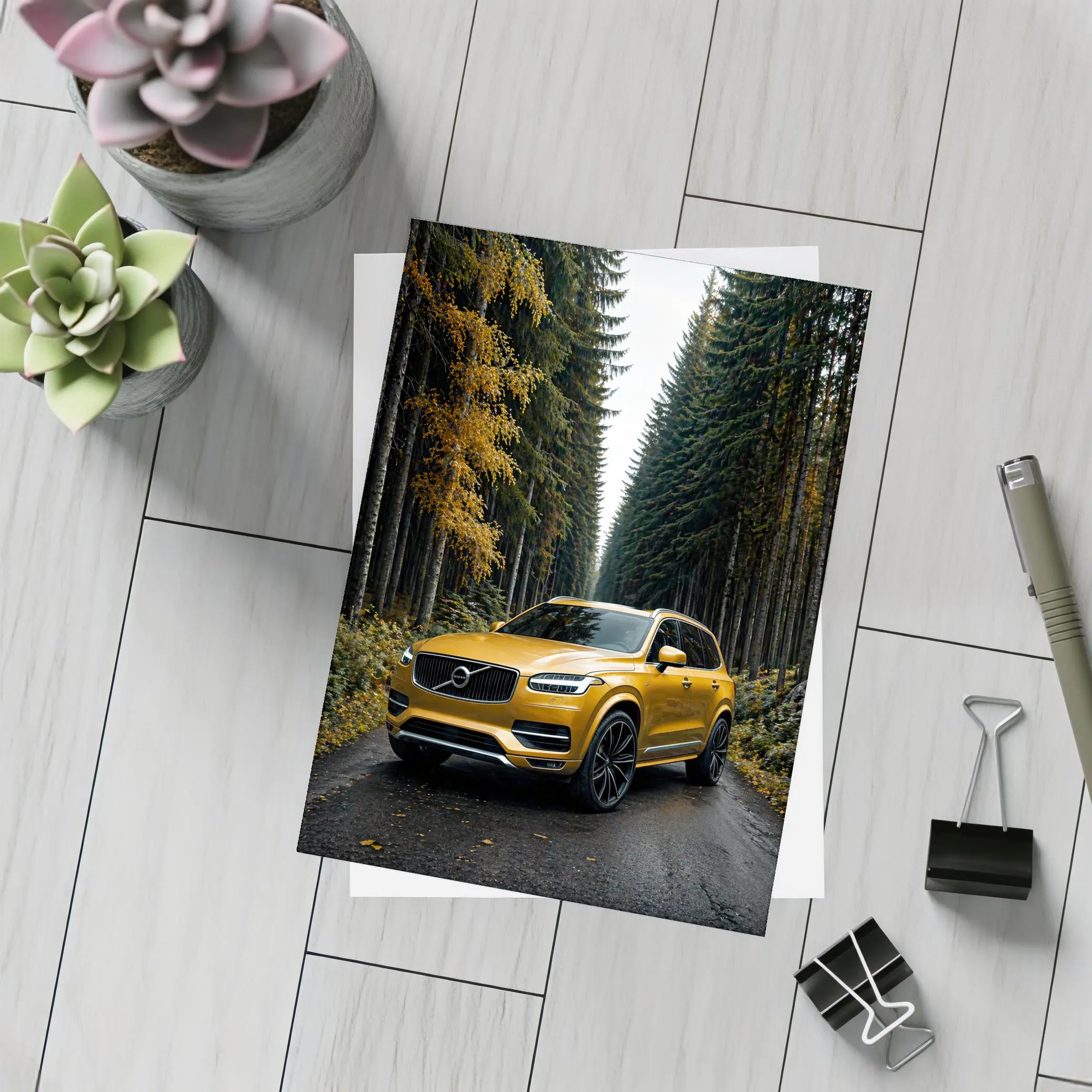 Volvo XC90 Gold SUV Forest Road – Postcards