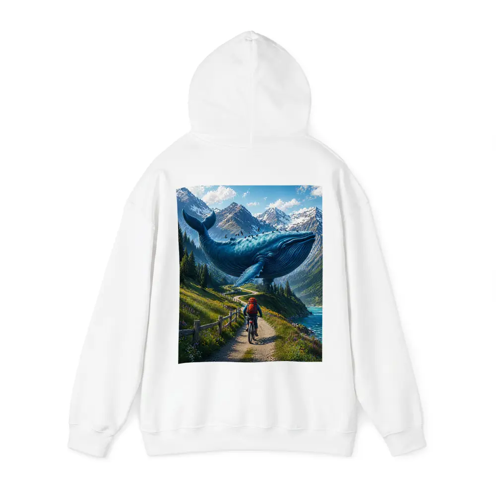 Giant Blue Whale Cyclist Mountain Trail Surreal – Hoodies