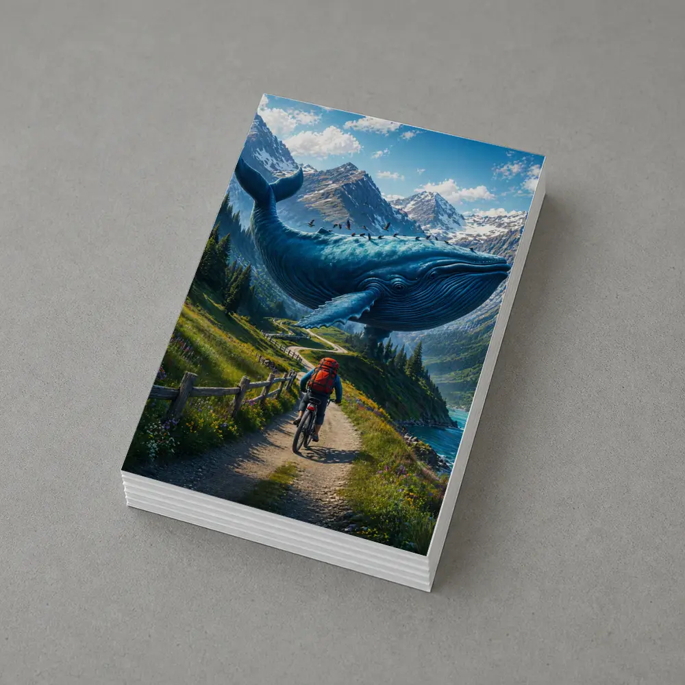 Giant Blue Whale Cyclist Mountain Trail Surreal – Postcards