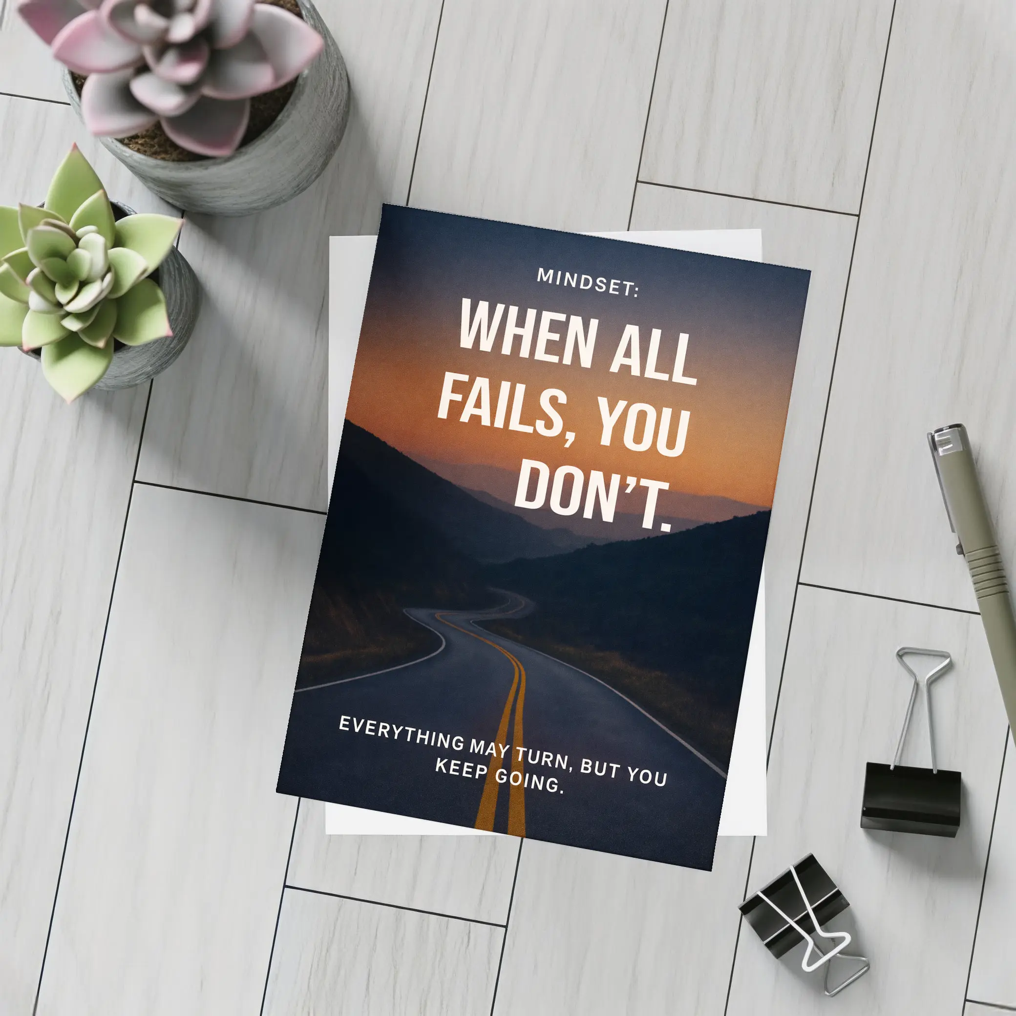 Mindset Quote Road Sunset Motivational Art – Postcards