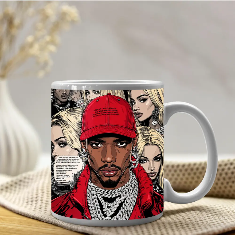 Urban Pop Art Comic Style Hip Hop Portrait – Mugs