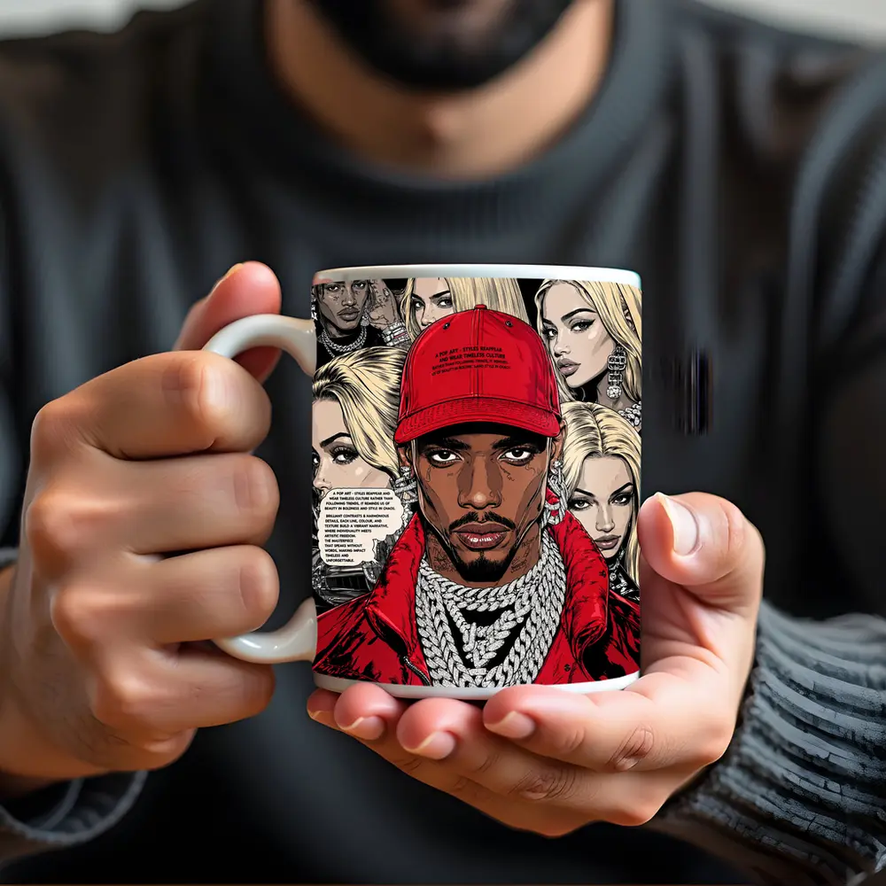 Urban Pop Art Comic Style Hip Hop Portrait – Mugs