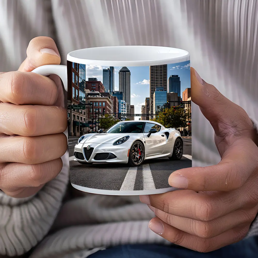 White Alfa Romeo 4C City Street – Mugs