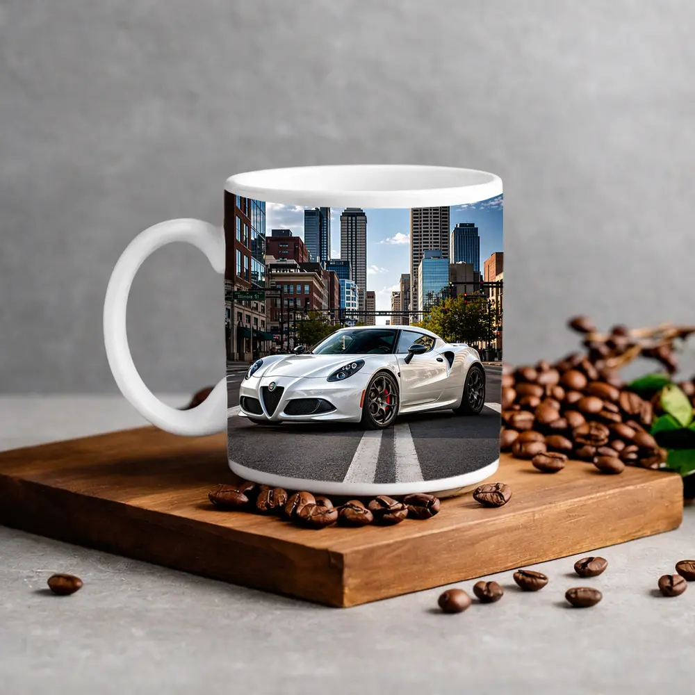 White Alfa Romeo 4C City Street – Mugs
