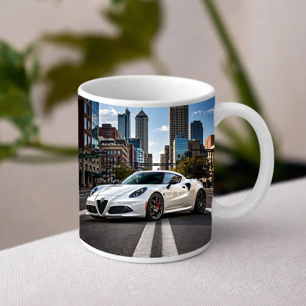 White Alfa Romeo 4C City Street – Mugs