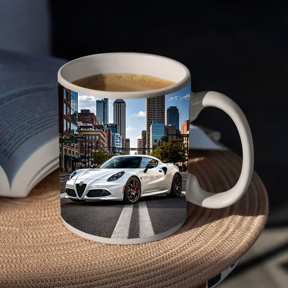 White Alfa Romeo 4C City Street – Mugs