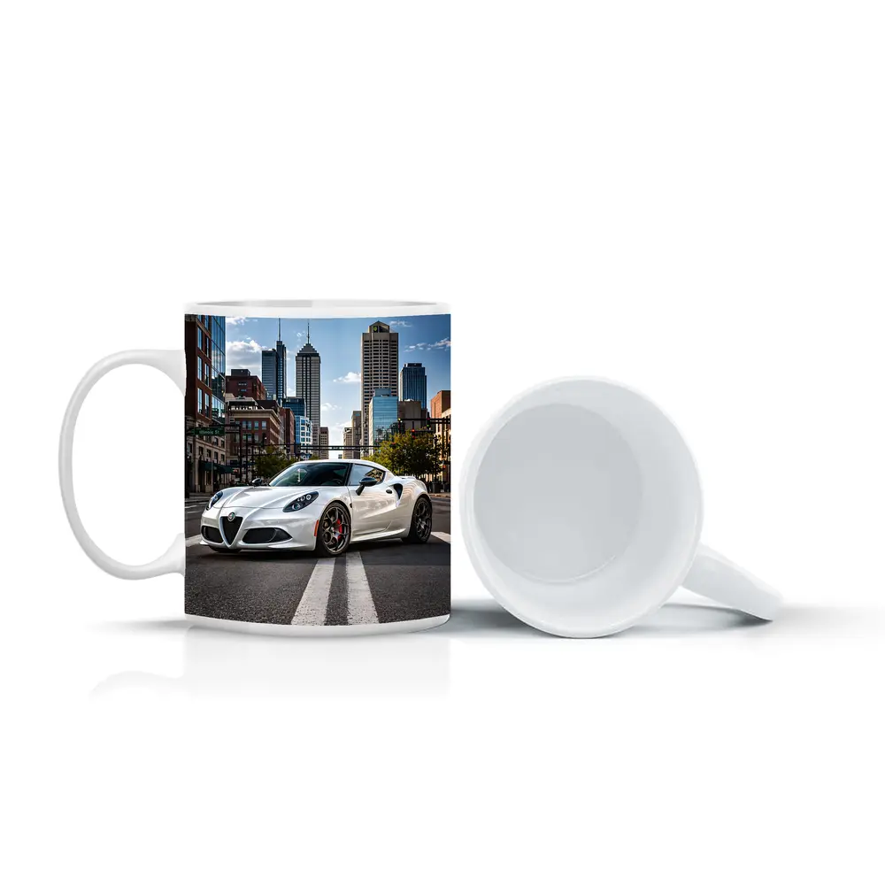 White Alfa Romeo 4C City Street – Mugs