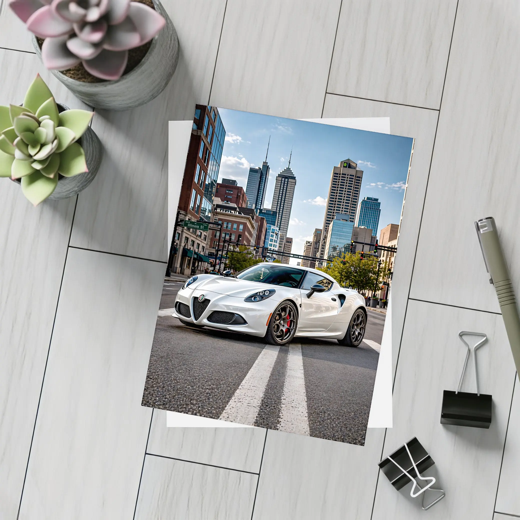 White Alfa Romeo 4C City Street – Postcards