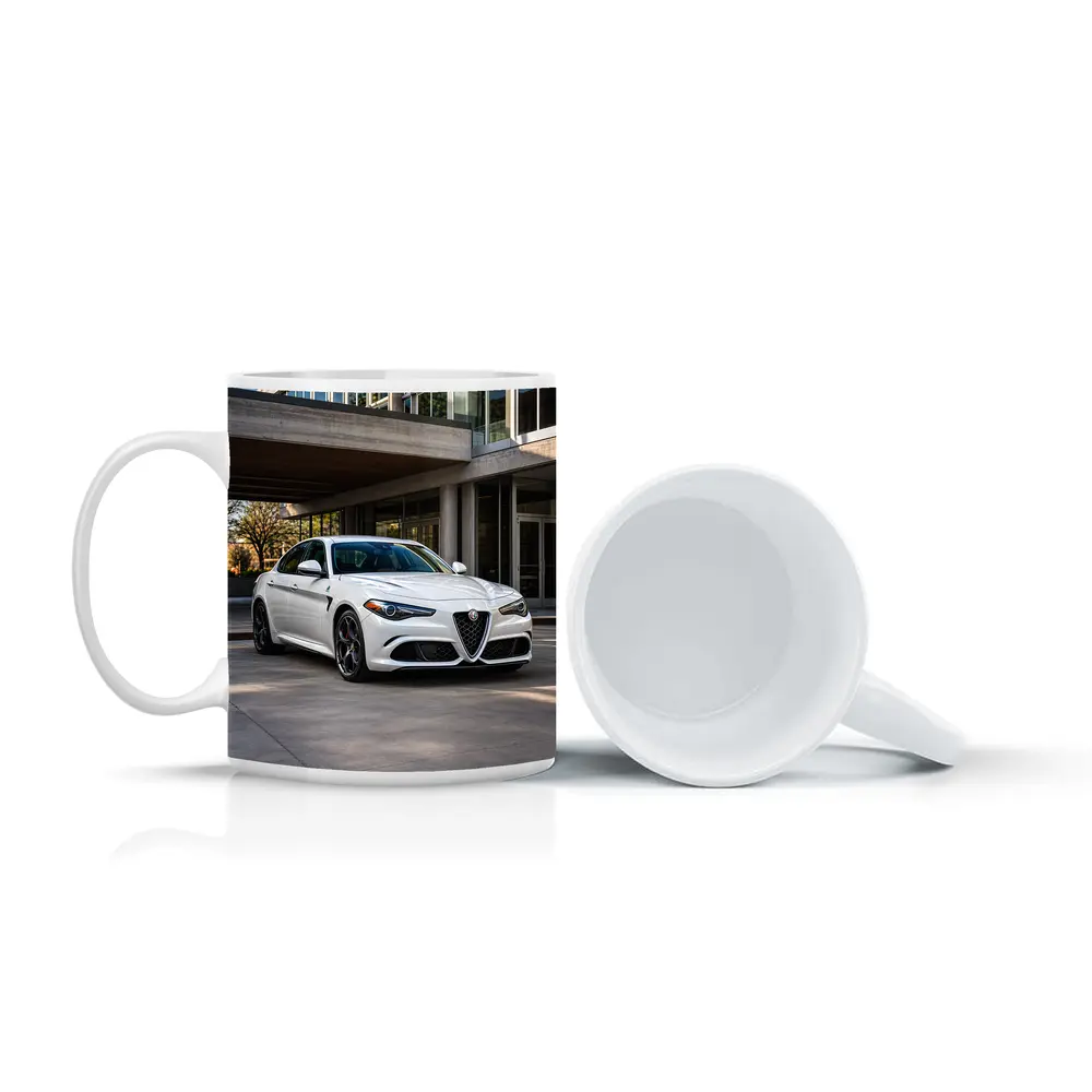 Alfa Romeo Giulia White Urban Architecture Setting – Mugs