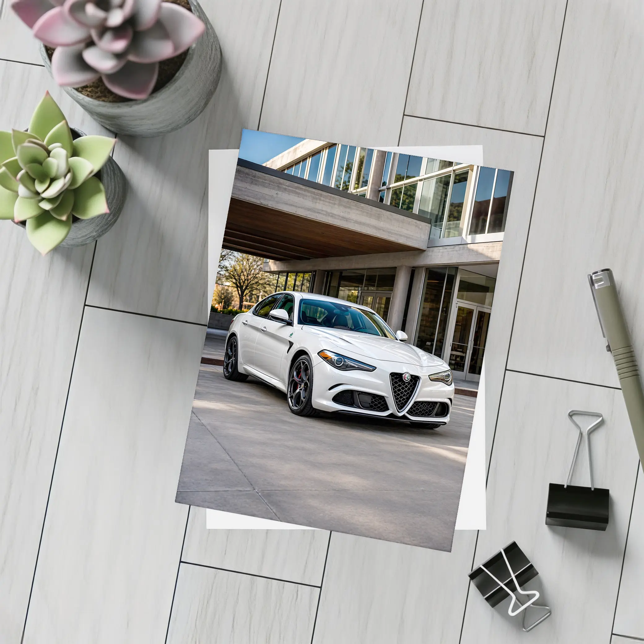 Alfa Romeo Giulia White Urban Architecture Setting – Postcards