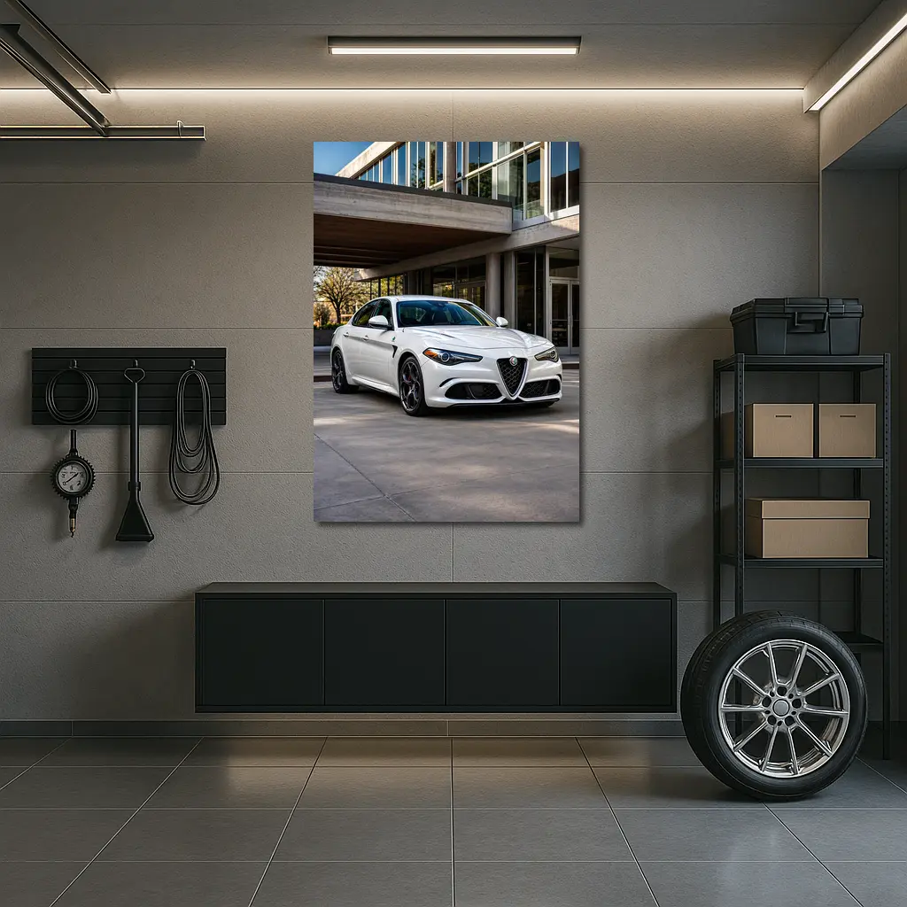 Alfa Romeo Giulia White Urban Architecture Setting – Wall Art