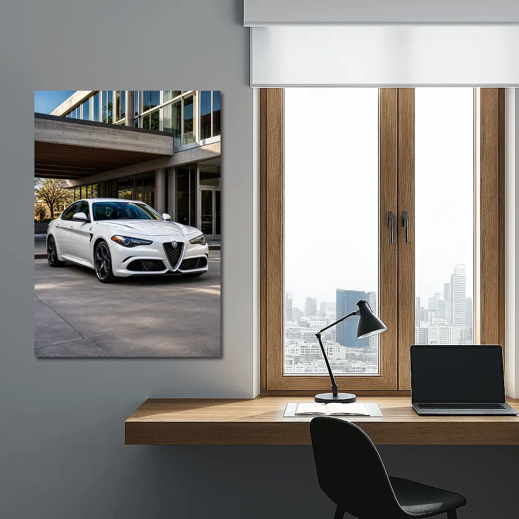 Alfa Romeo Giulia White Urban Architecture Setting – Wall Art