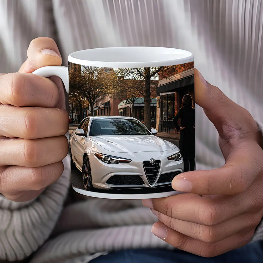 Alfa Romeo Giulia White Urban Street Scene – Mugs