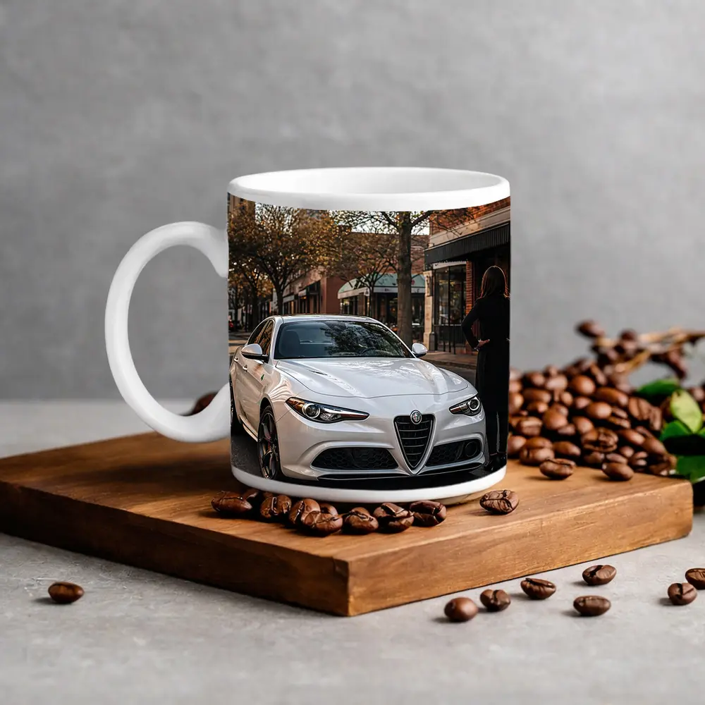 Alfa Romeo Giulia White Urban Street Scene – Mugs