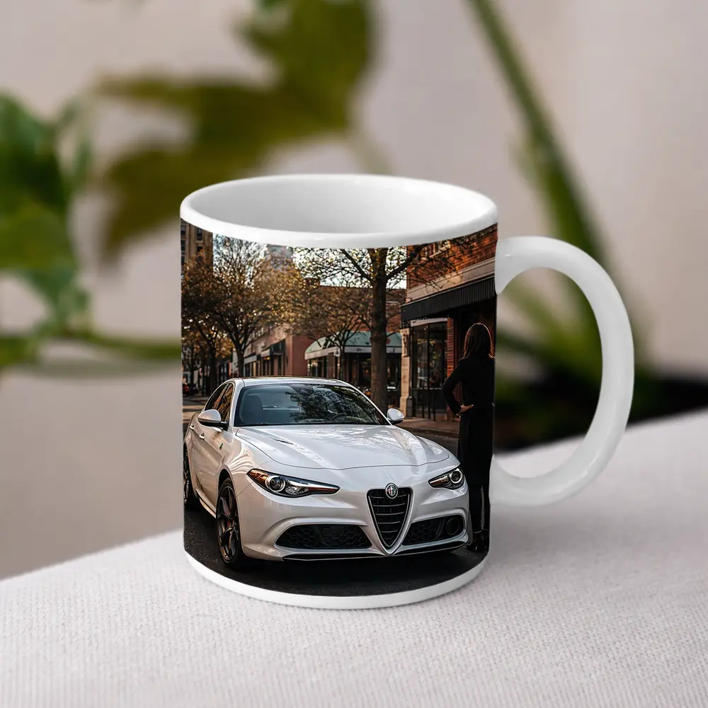 Alfa Romeo Giulia White Urban Street Scene – Mugs