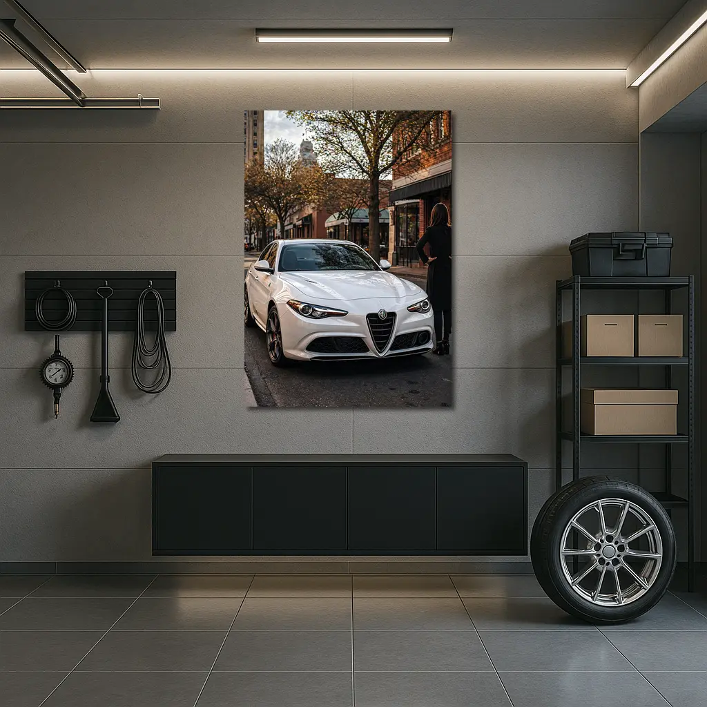 Alfa Romeo Giulia White Urban Street Scene – Wall Art