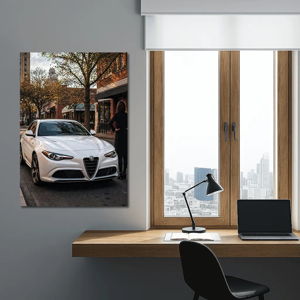Alfa Romeo Giulia White Urban Street Scene – Wall Art