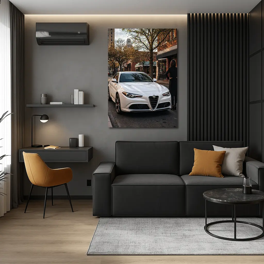 Alfa Romeo Giulia White Urban Street Scene – Wall Art