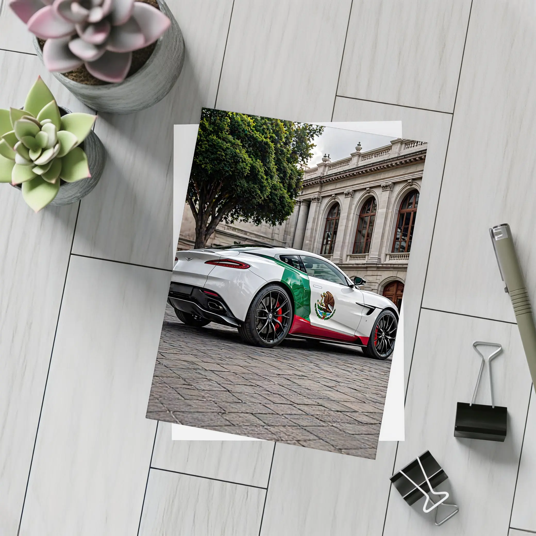 Aston Martin DB11 Mexican Flag Urban Plaza – Postcards