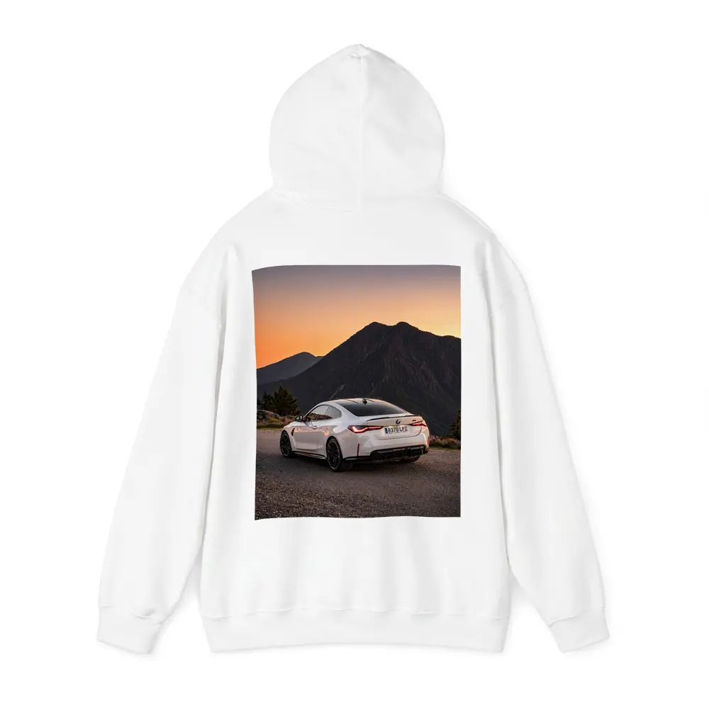 BMW M4 White Coupe Mountain Sunset – Hoodies