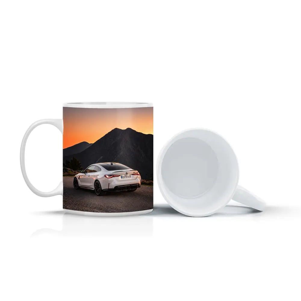 BMW M4 White Coupe Mountain Sunset – Mugs