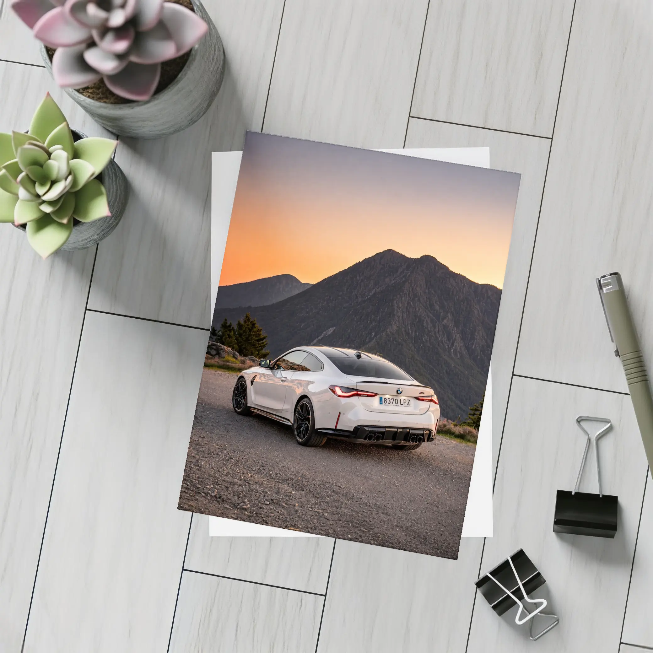 BMW M4 White Coupe Mountain Sunset – Postcards