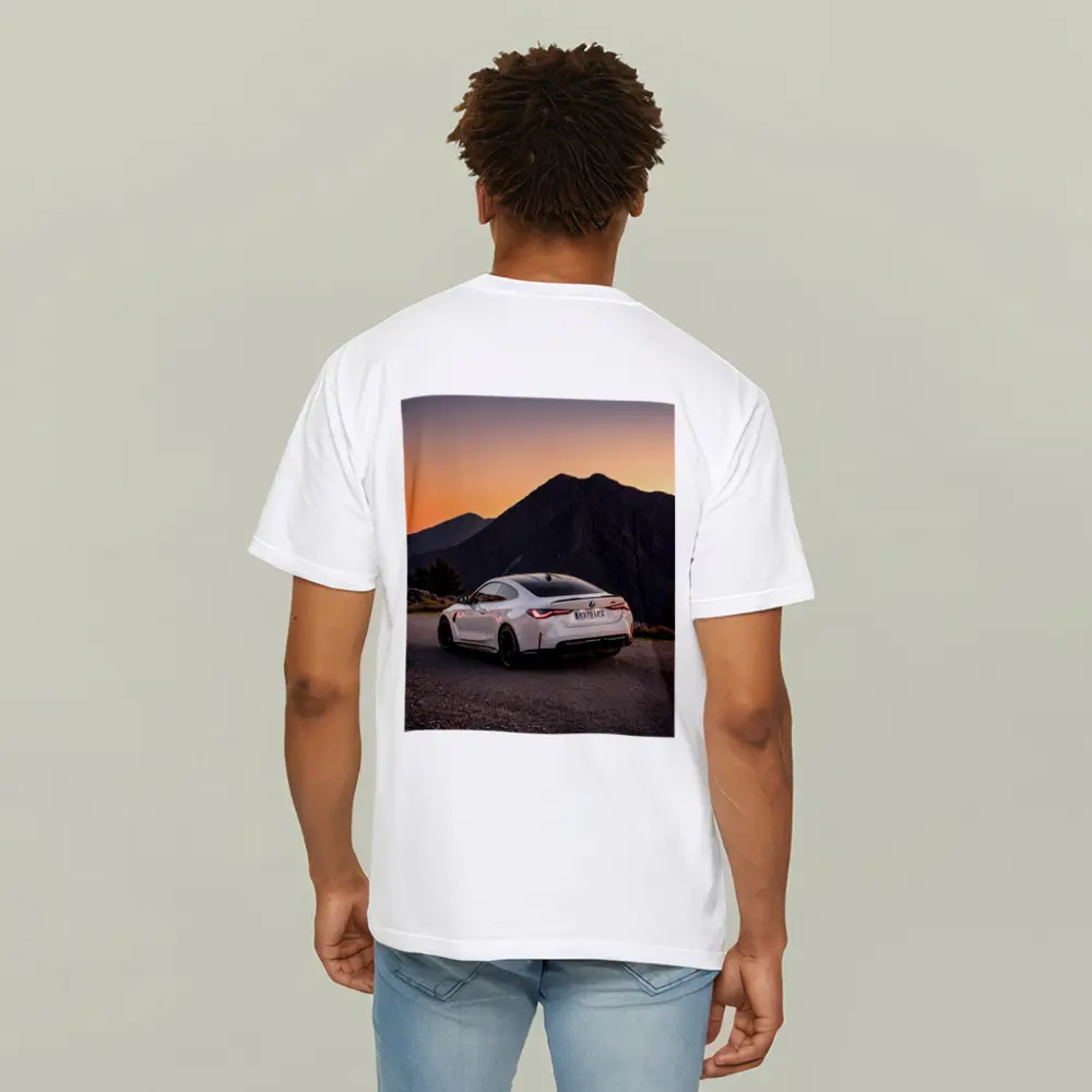 BMW M4 White Coupe Mountain Sunset – T-Shirts