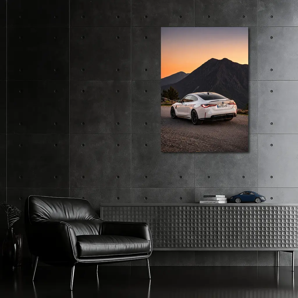BMW M4 White Coupe Mountain Sunset – Wall Art
