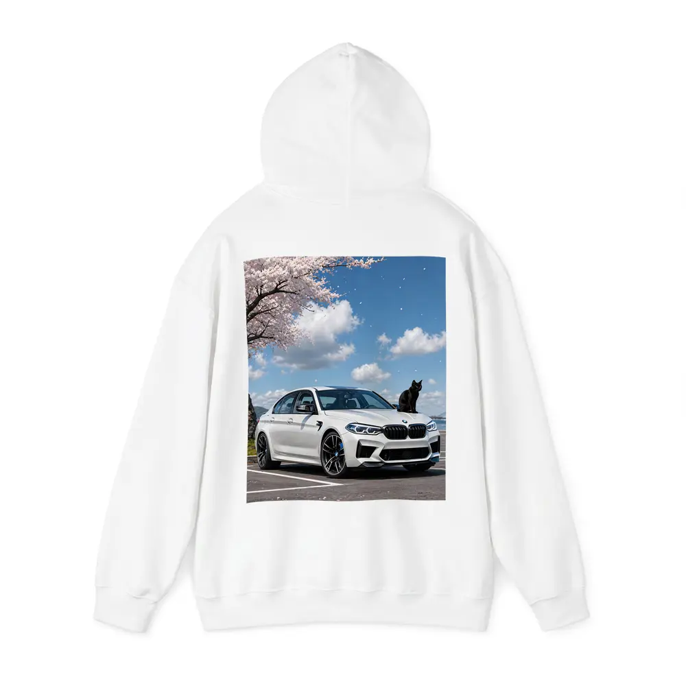 White BMW M5 Black Cat Cherry Blossoms – Hoodies