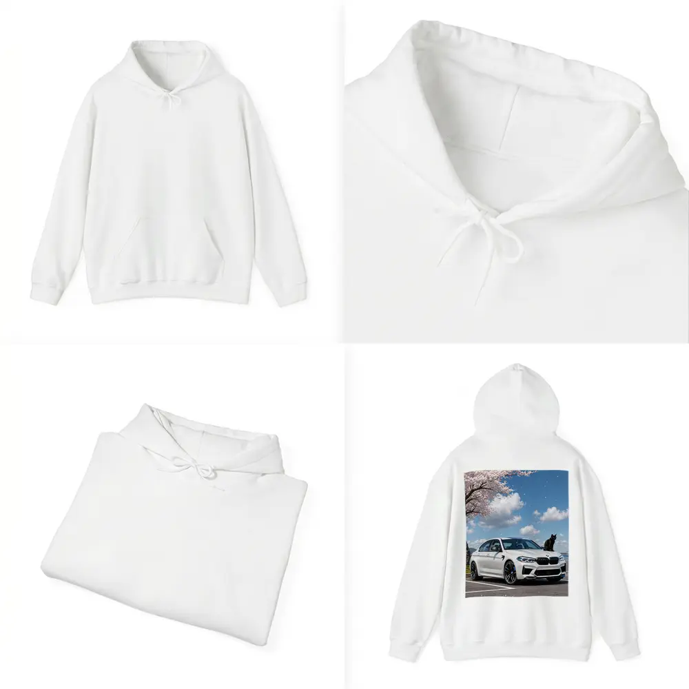 White BMW M5 Black Cat Cherry Blossoms – Hoodies