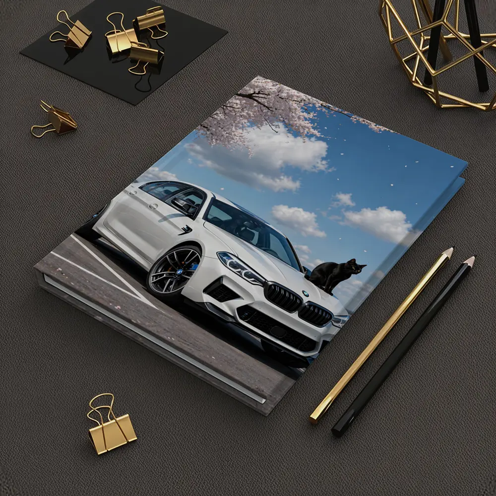 White BMW M5 Black Cat Cherry Blossoms – Notebooks