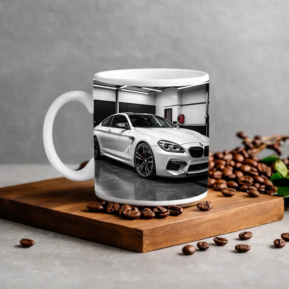 White BMW M6 Parked in Garage – Mugs