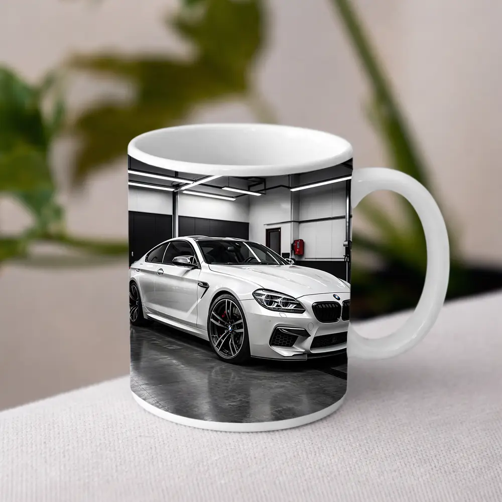 White BMW M6 Parked in Garage – Mugs