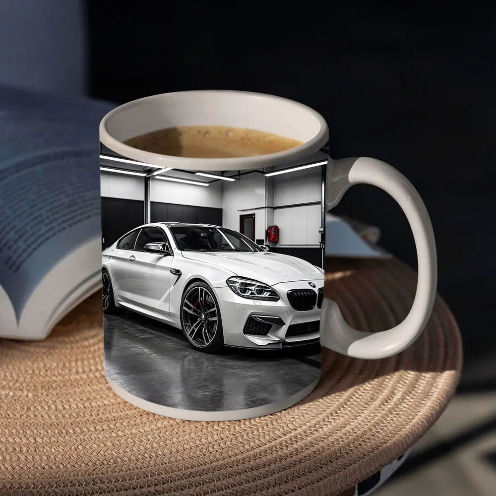 White BMW M6 Parked in Garage – Mugs