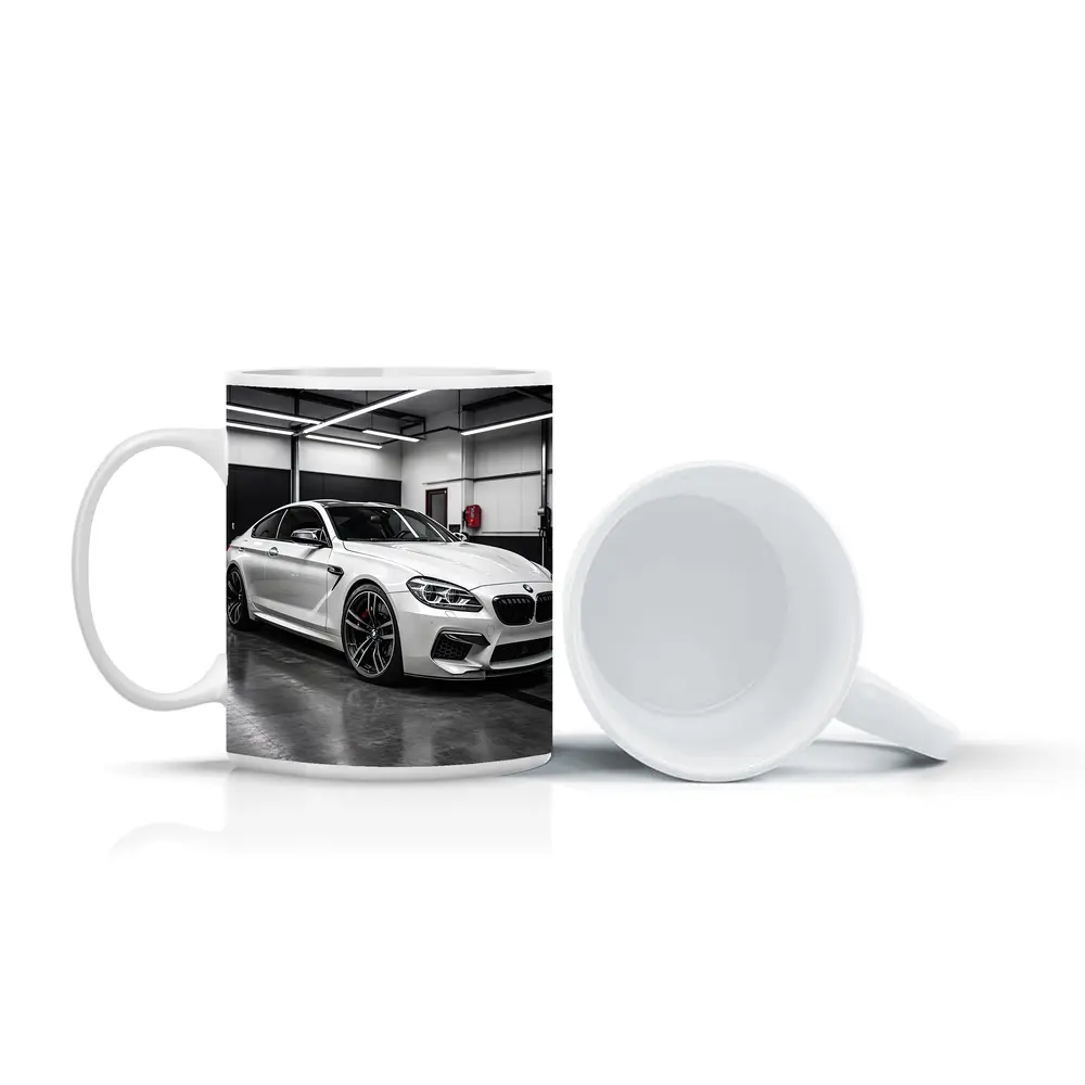 White BMW M6 Parked in Garage – Mugs