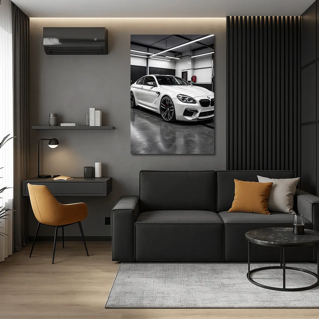 White BMW M6 Parked in Garage – Wall Art