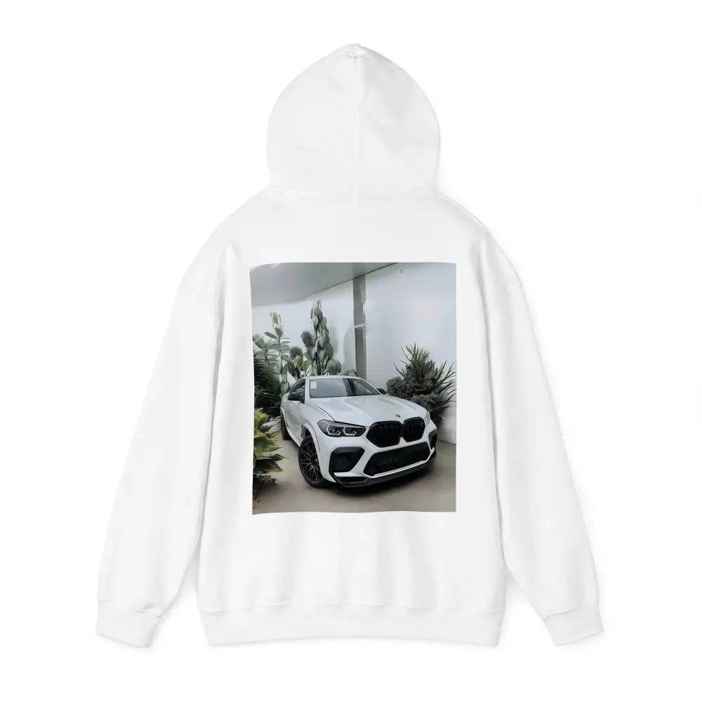 BMW X6 M White SUV Plants Background – Hoodies