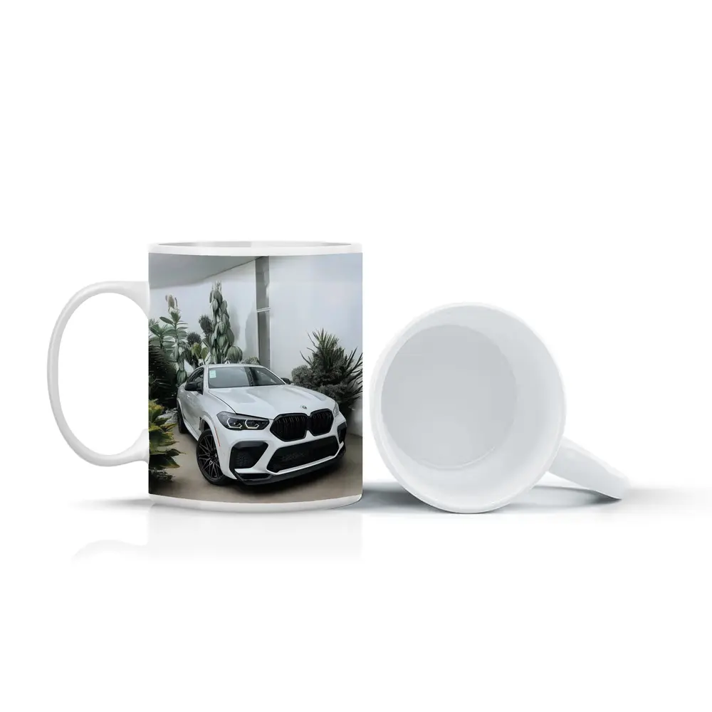 BMW X6 M White SUV Plants Background – Mugs