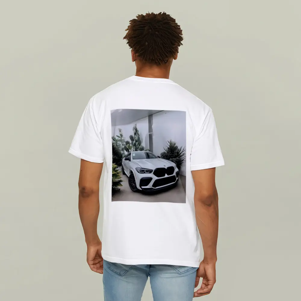 BMW X6 M White SUV Plants Background – T-Shirts