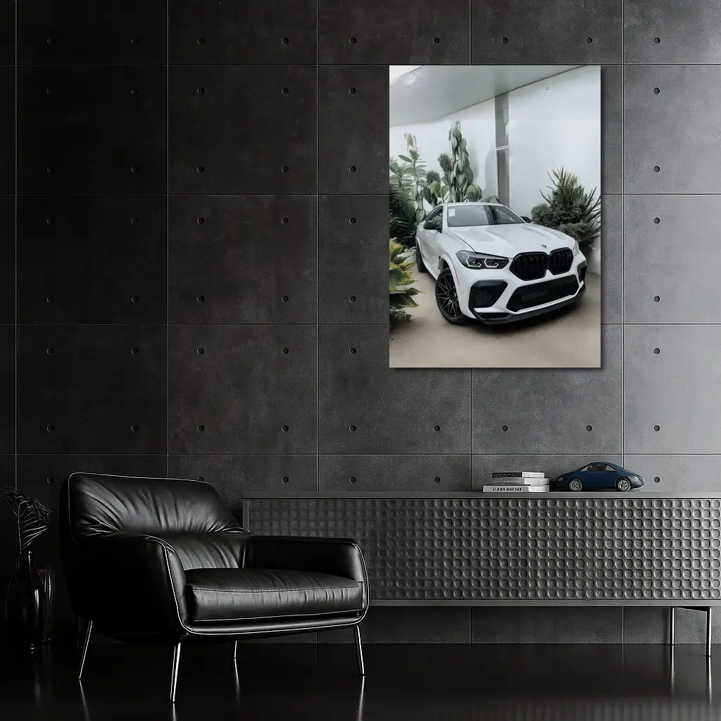 BMW X6 M White SUV Plants Background – Wall Art