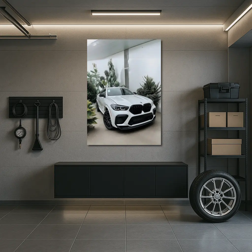BMW X6 M White SUV Plants Background – Wall Art