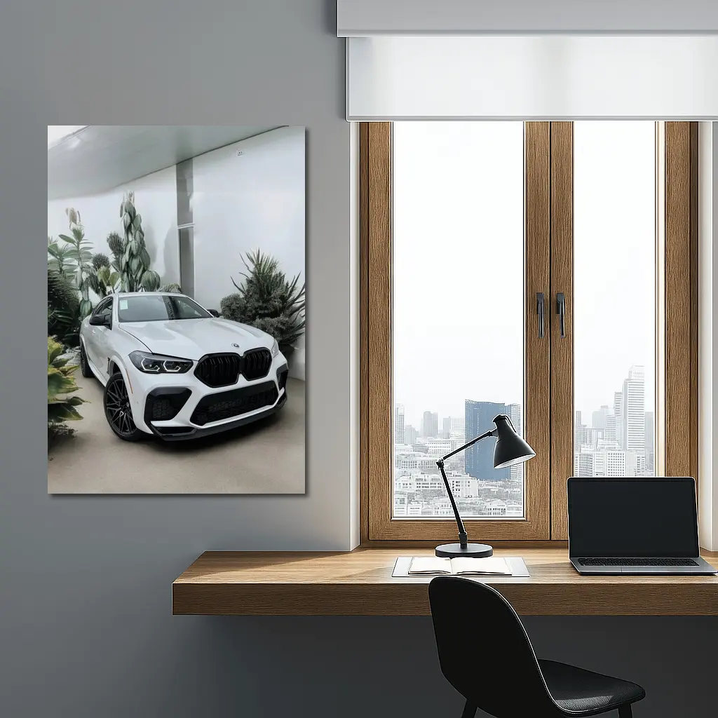 BMW X6 M White SUV Plants Background – Wall Art