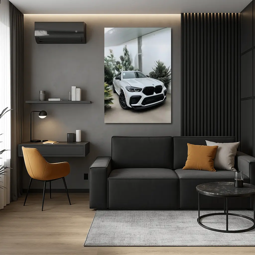 BMW X6 M White SUV Plants Background – Wall Art