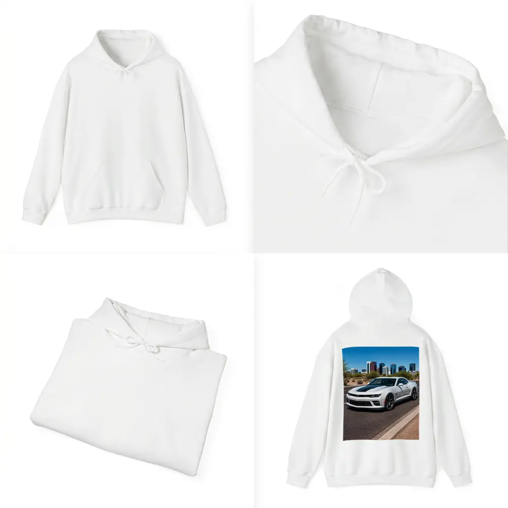 White Chevrolet Camaro City Skyline Background – Hoodies