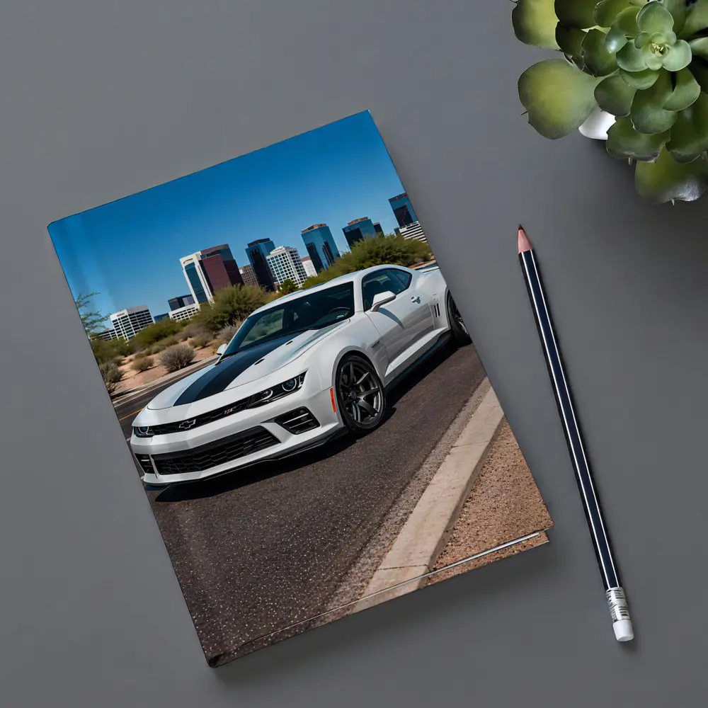 White Chevrolet Camaro City Skyline Background – Notebooks