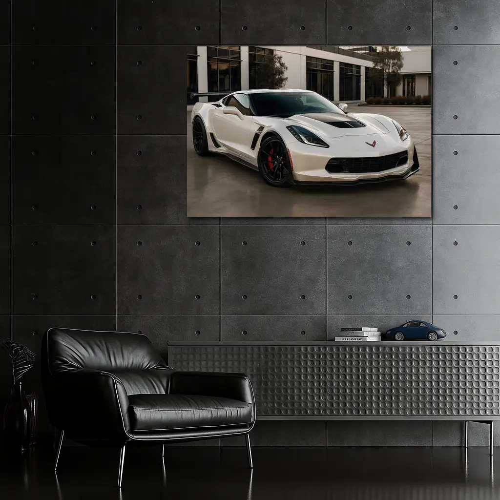 White Chevrolet Corvette Z06 Urban Parking – Wall Art