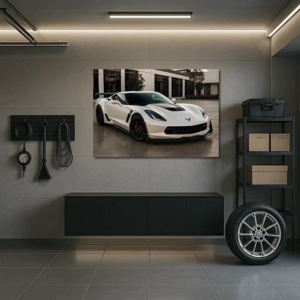 White Chevrolet Corvette Z06 Urban Parking – Wall Art